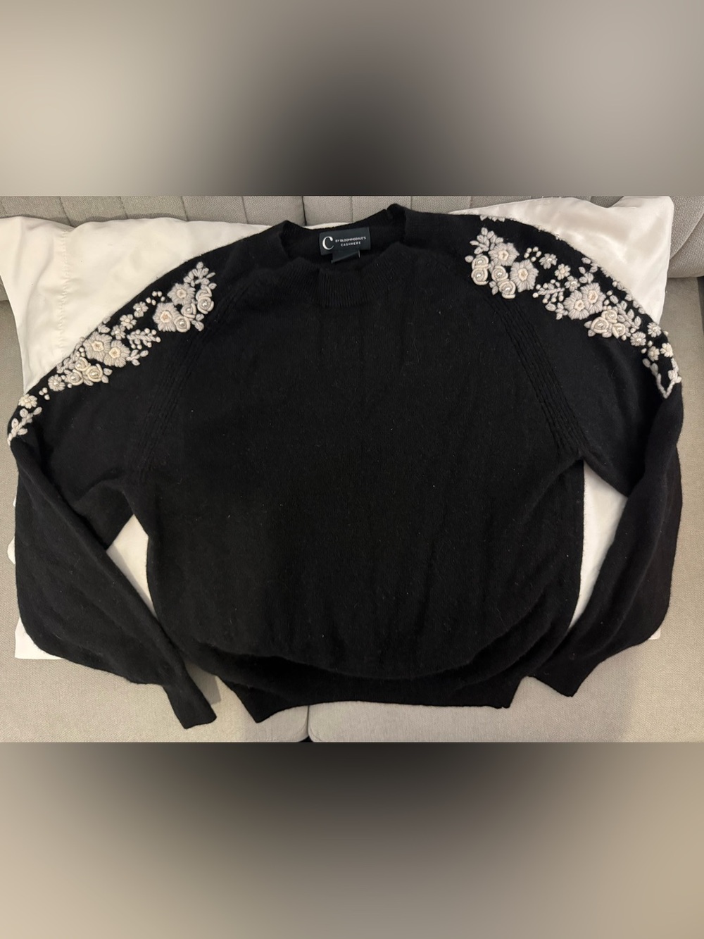 Embroidered Shoulder Black Sweater - Christopher & Banks